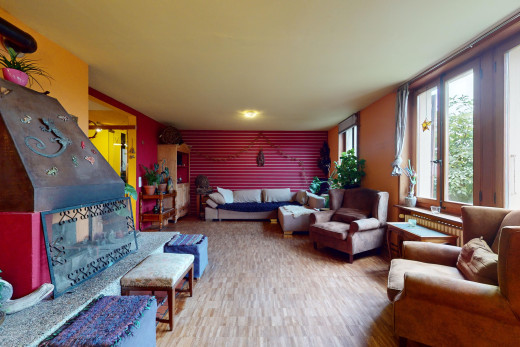 salon avec plancher de bois et lumière naturelle
