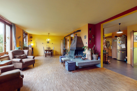 salon avec lumière naturelle et plancher de bois