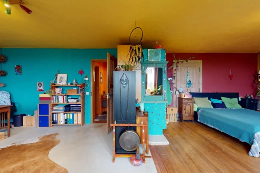 room / bedroom with wood-type flooring