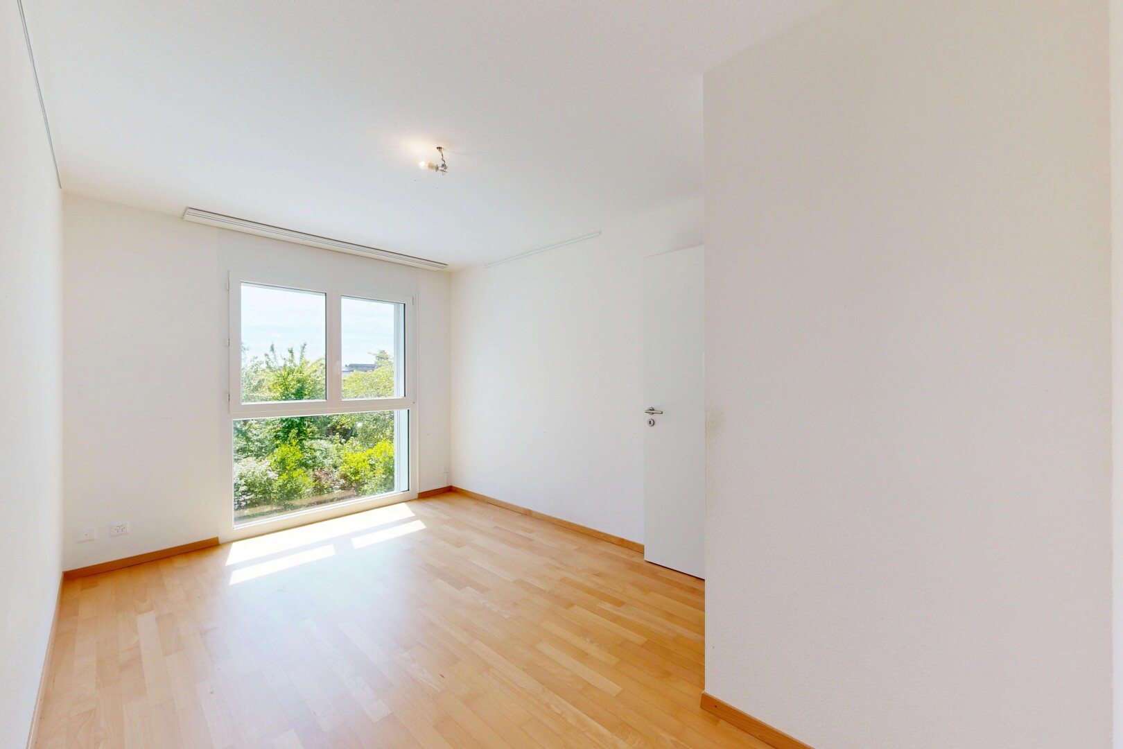 pièce vide avec natural light, lumière naturelle, wood finish floor, sol en finition bois, et drywall