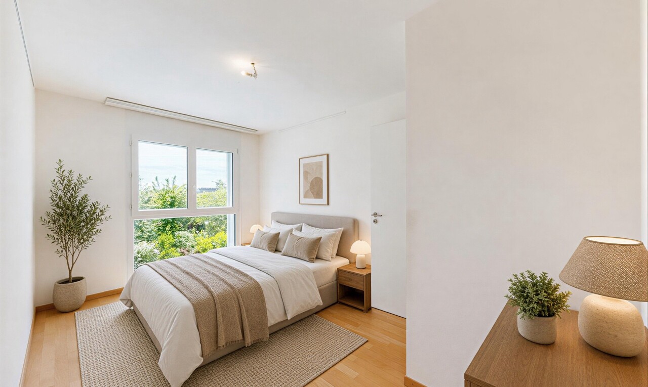pièce vide avec natural light, lumière naturelle, wood finish floor, sol en finition bois, et drywall