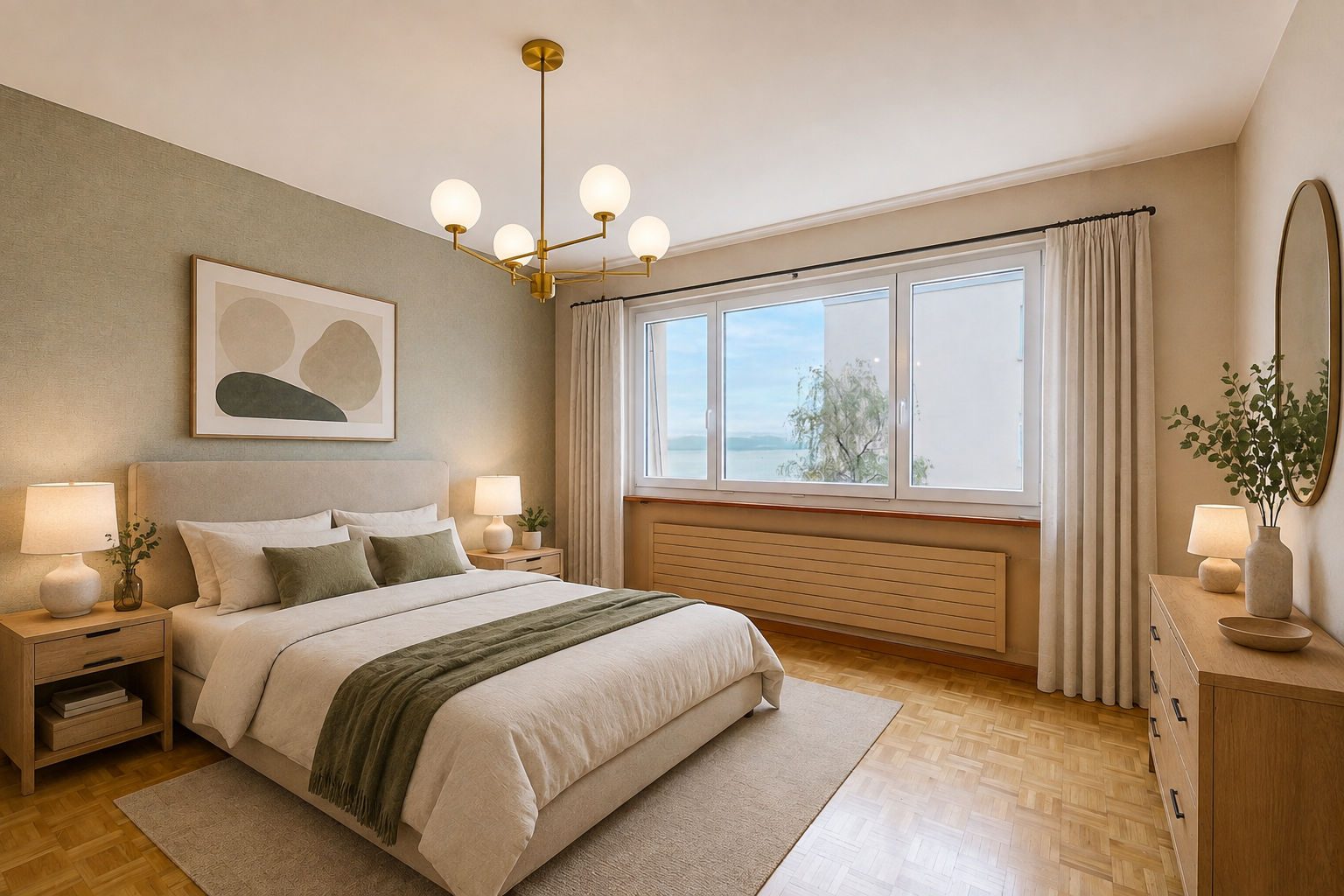 pièce vide avec wallpaper wall, mur en papier peint, radiateur, wood finish floor, et sol en finition bois