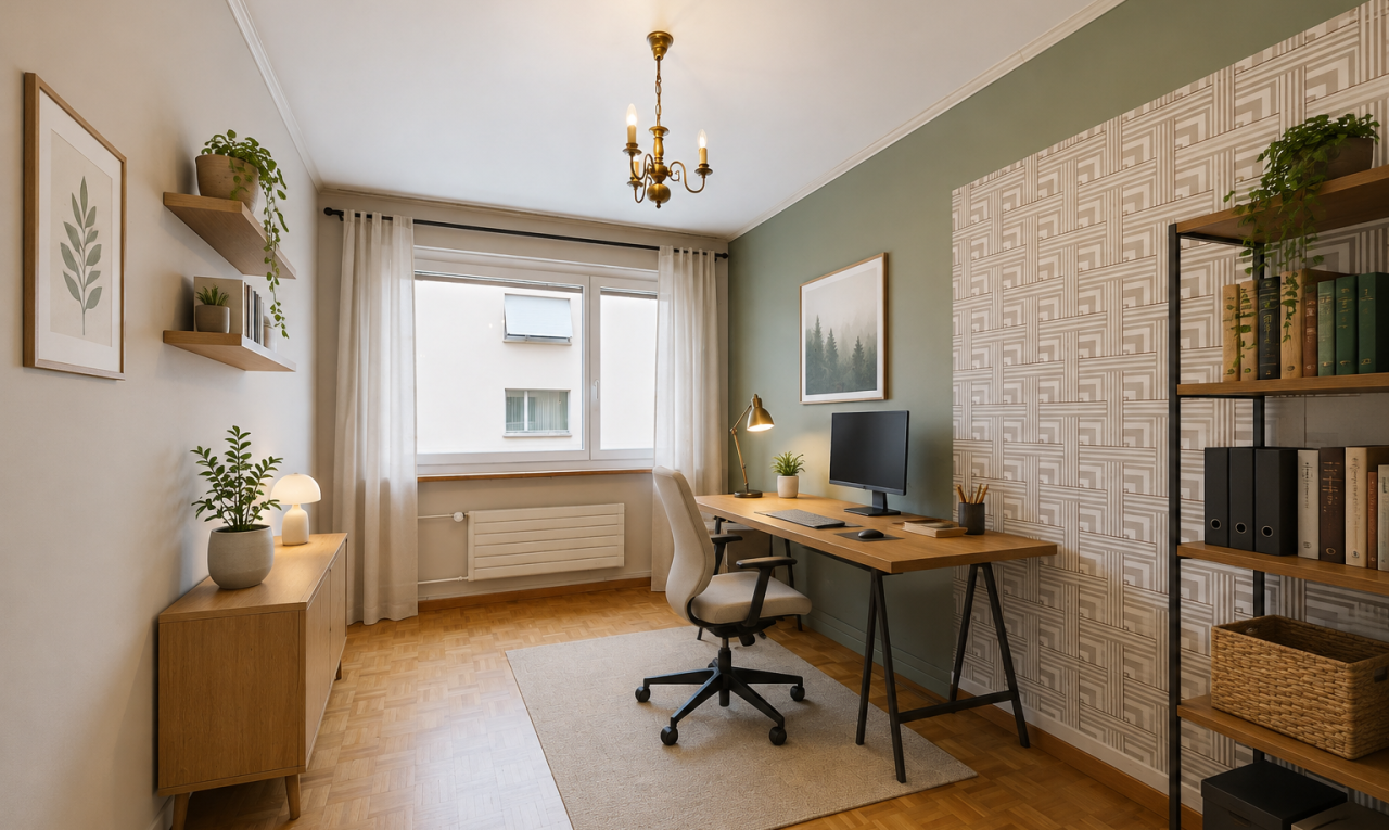 pièce vide avec wood finish floor, sol en finition bois, radiateur, inside property, et parquet floor
