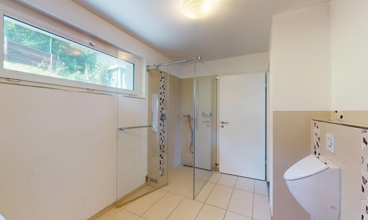 bad mit dusche, inside property, natural light, natürliches licht, und komplettes badezimmer