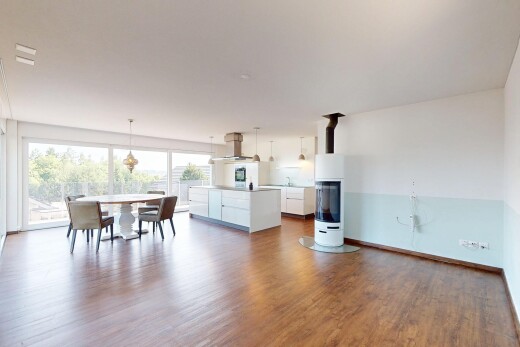 esszimmer mit natürliches licht, natural light, holzfußboden, wood finish floor, und gipskartonwand