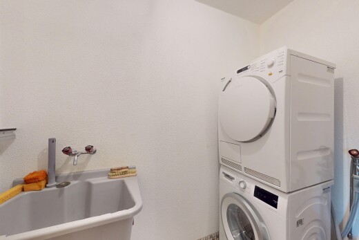 wäschekammer mit waschbecken, wäscherei, waschturm, und inside property