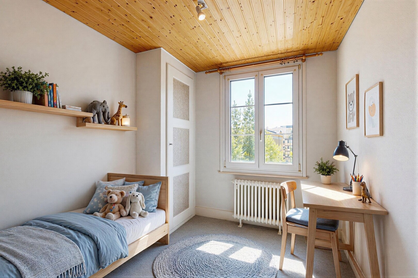 leerer raum mit wood ceiling, holzdecke, natural light, natürliches licht, und day time