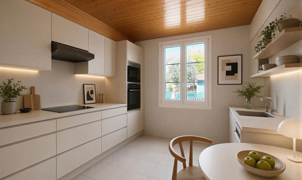 küche mit medium brown cabinets, mittelbraune schränke, light countertops, arbeitsplatten, und arched cabinets