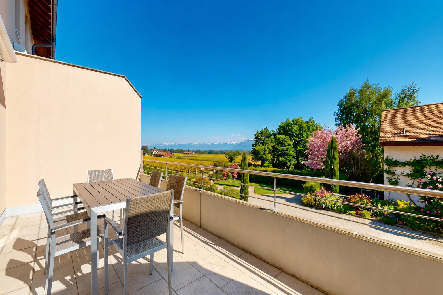 terrasse mit from property, terrasse, essbereich im freien, und day time