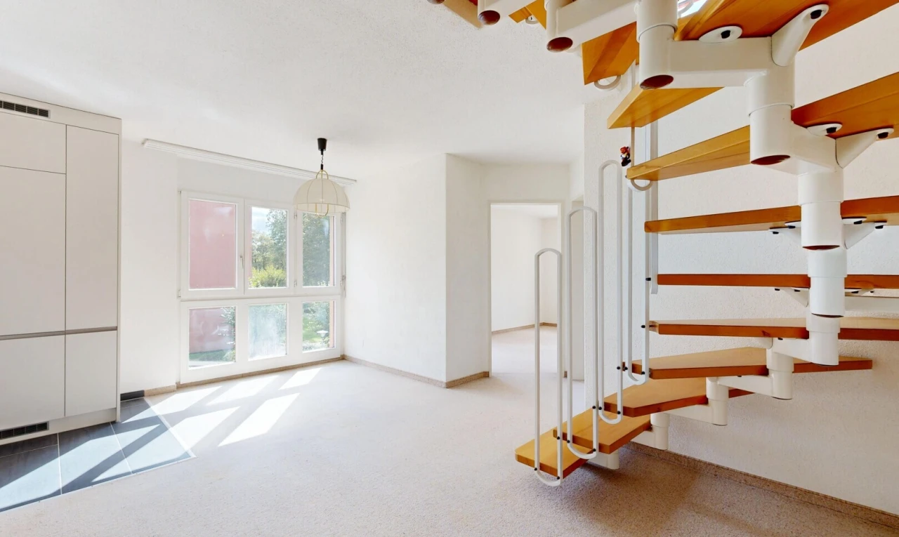 treppe mit drywall, gipskartonwand, treppen, inside property, und carpet