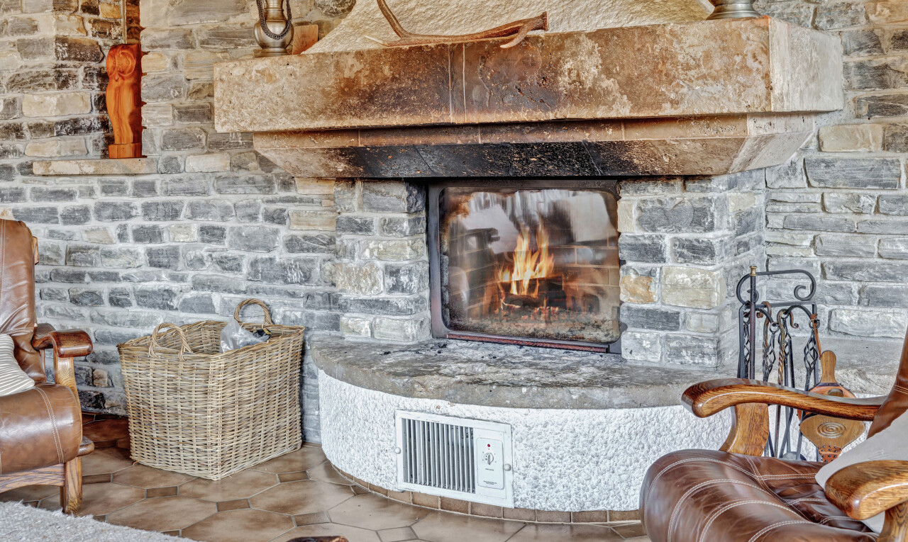detailed view of a warm lit fireplace