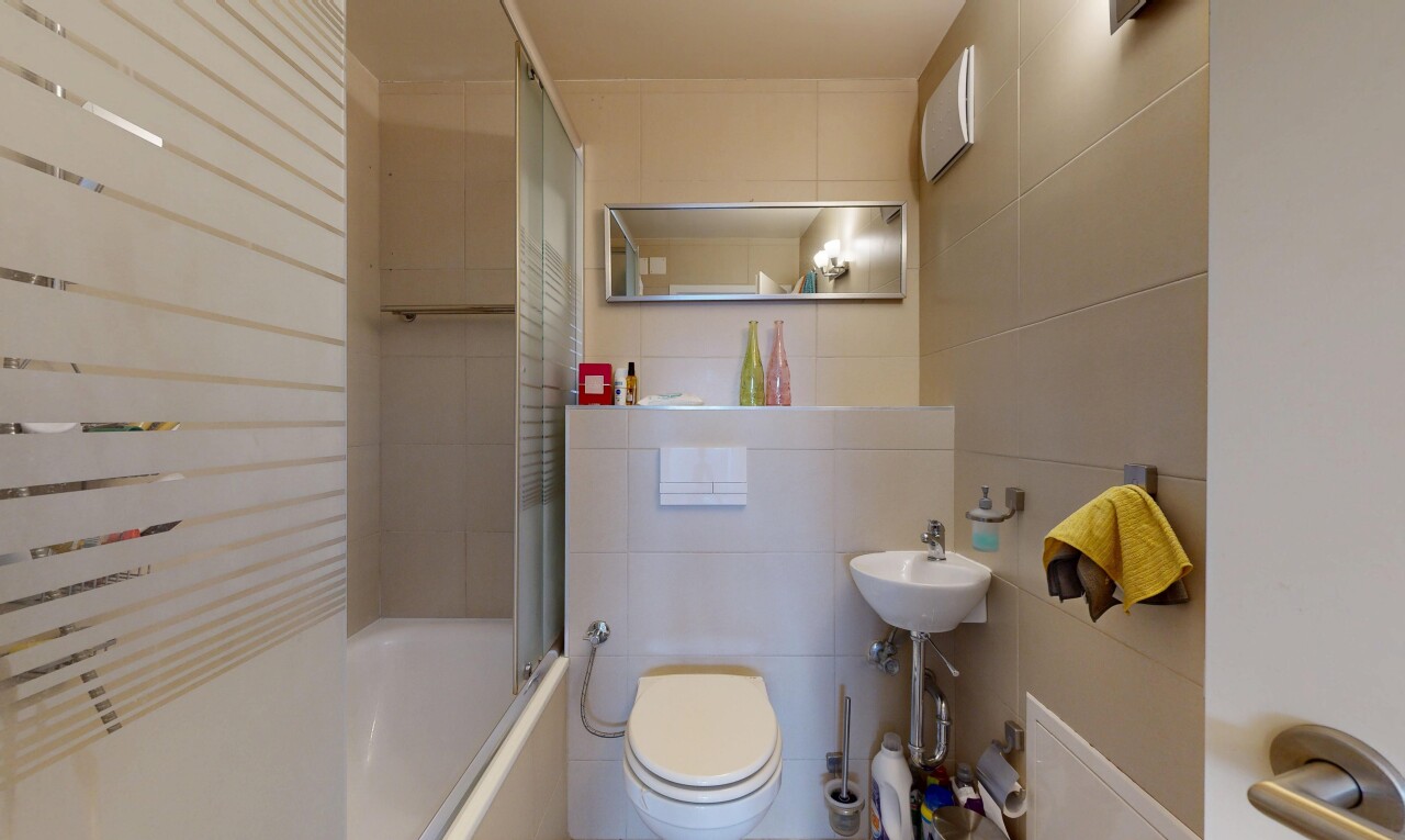 salle de bains avec salle de bain complète, évier, douche-bain combinés, toilette, et inside property