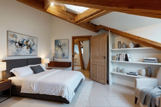 room / bedroom with light tile patterned floors