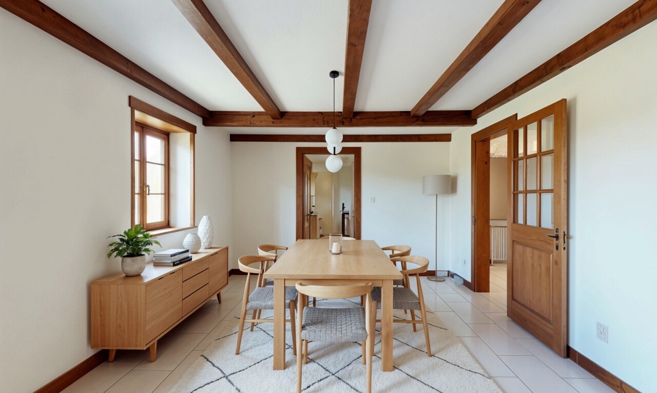 salon / salle à manger avec lumière naturelle, natural light, inside property, cloison sèche, et drywall
