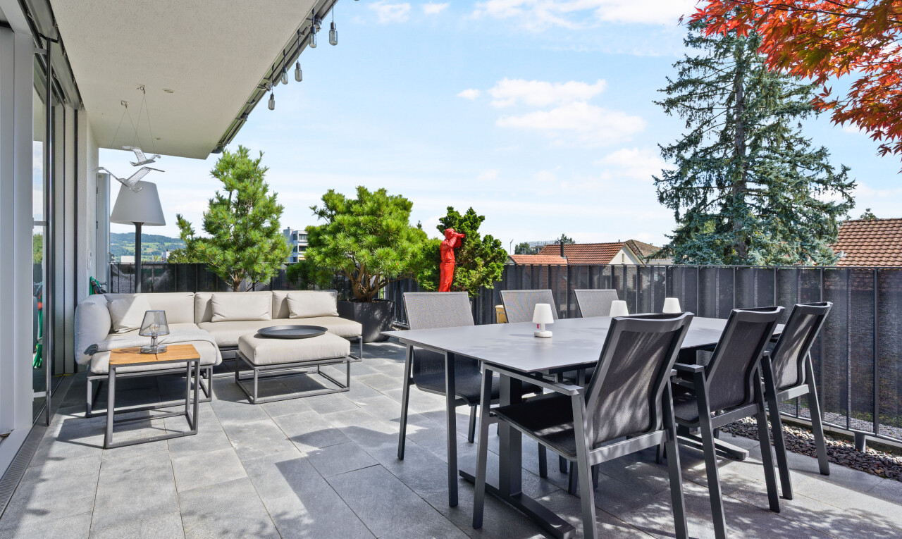 terrasse mit essbereich im freien, terrasse, day time, from property, und zaun