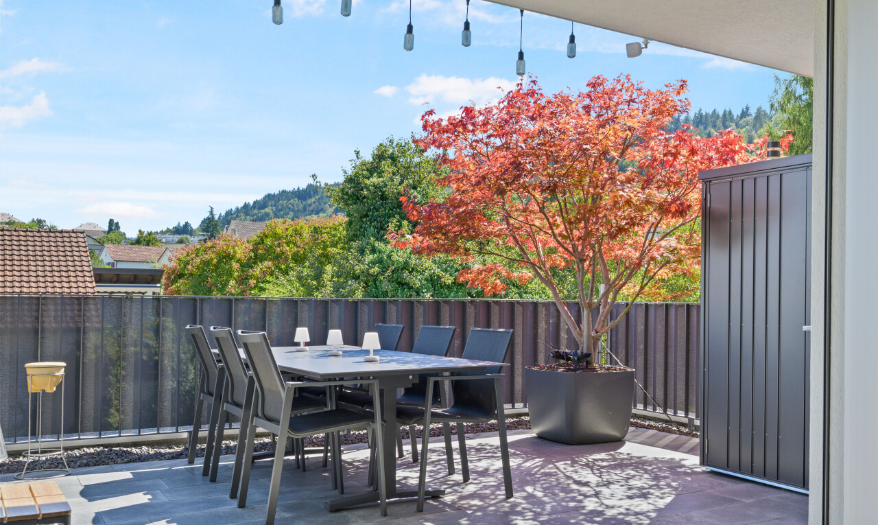 terrasse mit day time, essbereich im freien, zaun, und from property