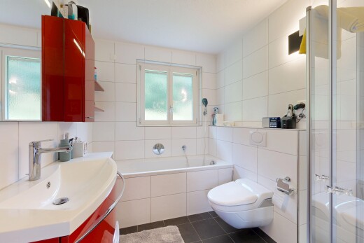 bad mit tile wall, fliesenwand, komplettes badezimmer, tile tub, und schminktisch