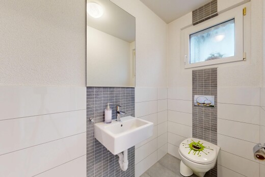 bad mit gäste-wc, natural light, natürliches licht, inside property, und spiegel