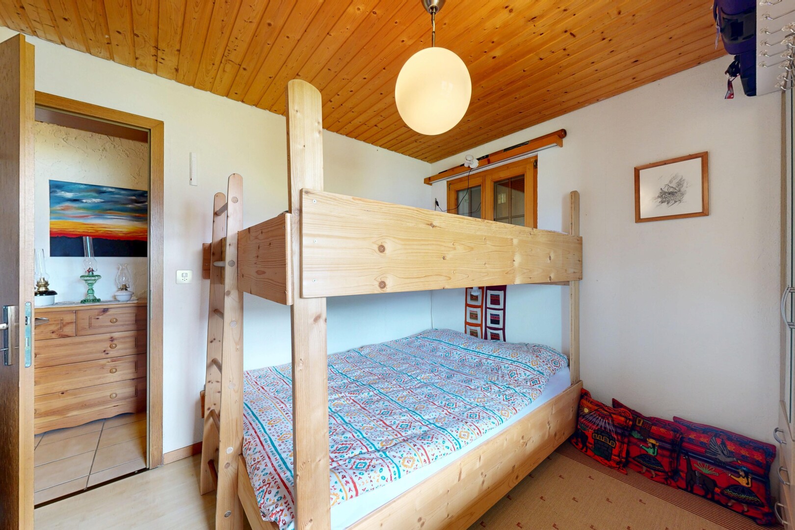 room with wooden ceiling
