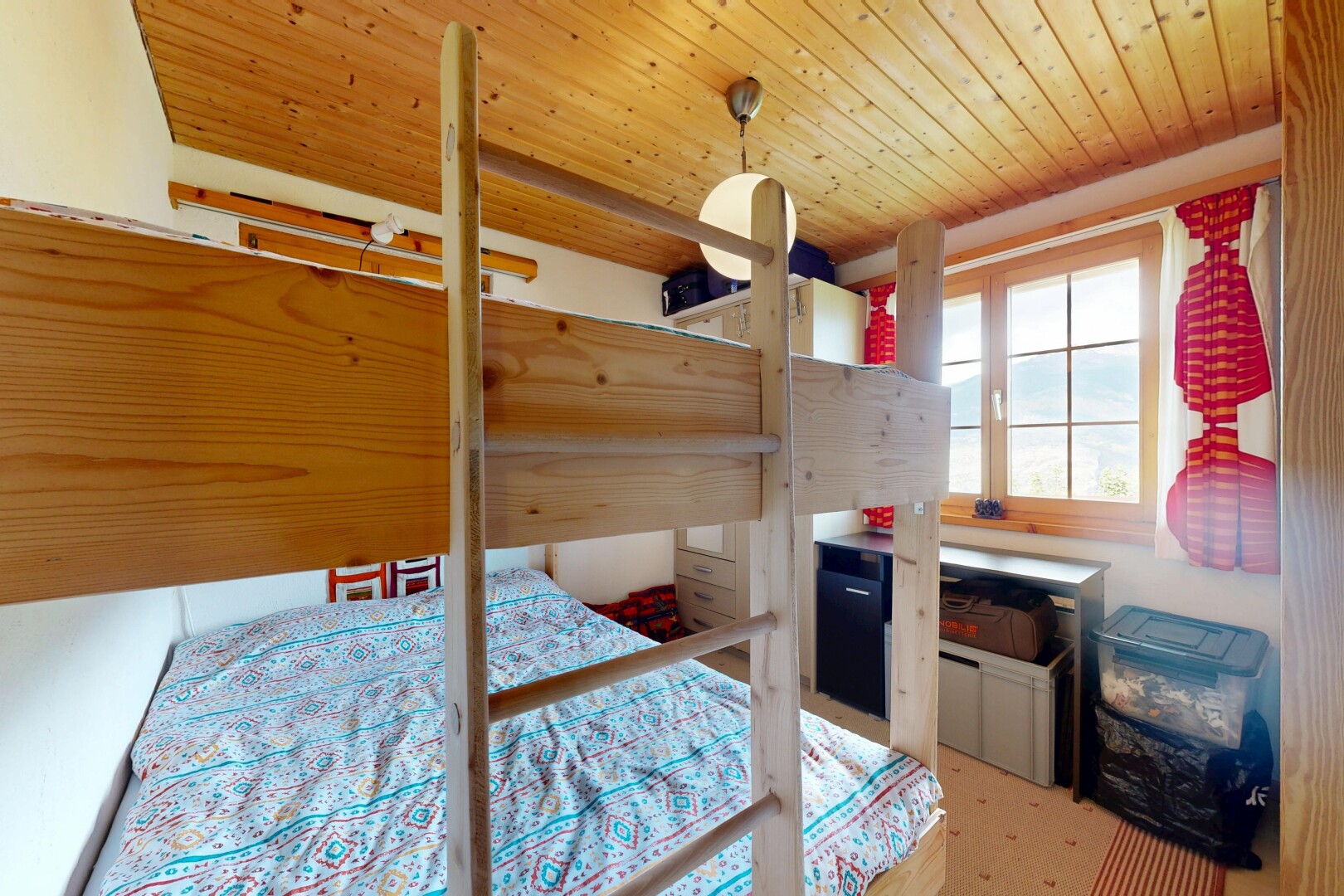 room with wooden ceiling