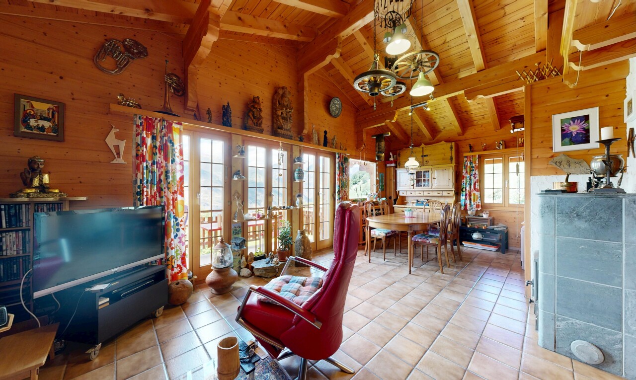 dining room with wood walls, suspended lighting, a high wood beamed ceiling, light tile patterned floors, and french doors