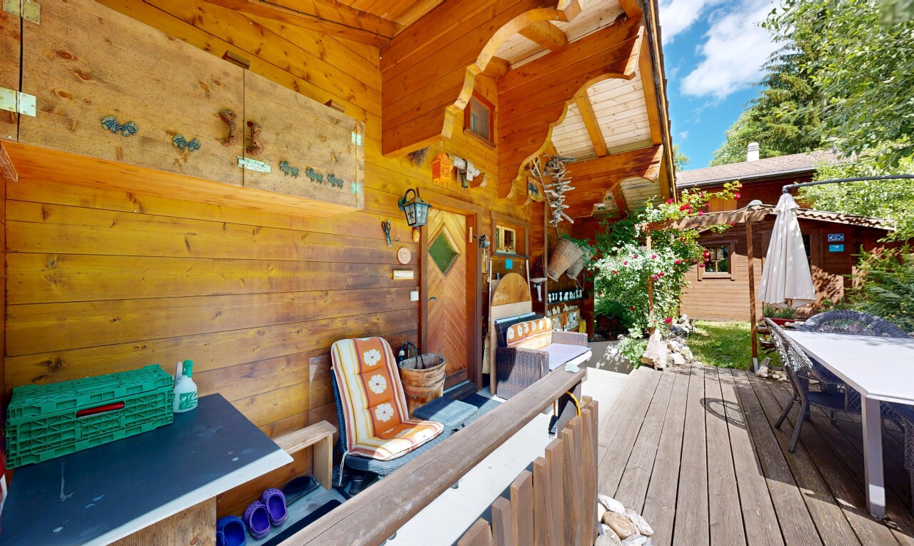 view of wooden balcony with a deck