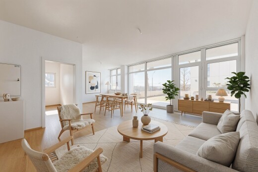 salon / salle à manger avec cloison sèche, drywall, inside property, lumière naturelle, et natural light