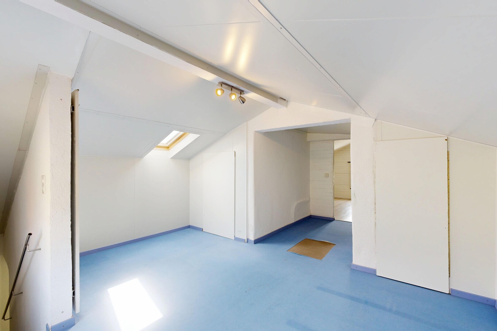 pièce vide avec pièce supplémentaire, vaulted ceiling, plafond voûté, puits de lumière, et inside property