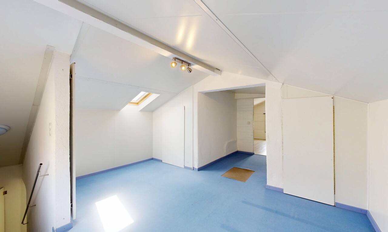 pièce vide avec pièce supplémentaire, vaulted ceiling, plafond voûté, puits de lumière, et inside property