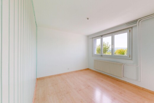 pièce vide avec wood finish floor, sol en finition bois, radiateur, drywall, et cloison sèche