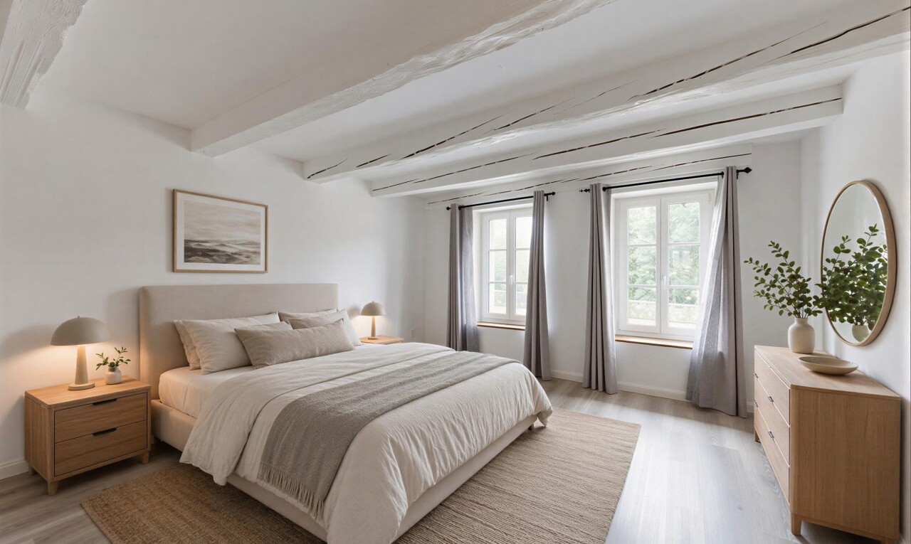 chambre avec sol en finition bois, wood finish floor, inside property, lumière naturelle, et natural light