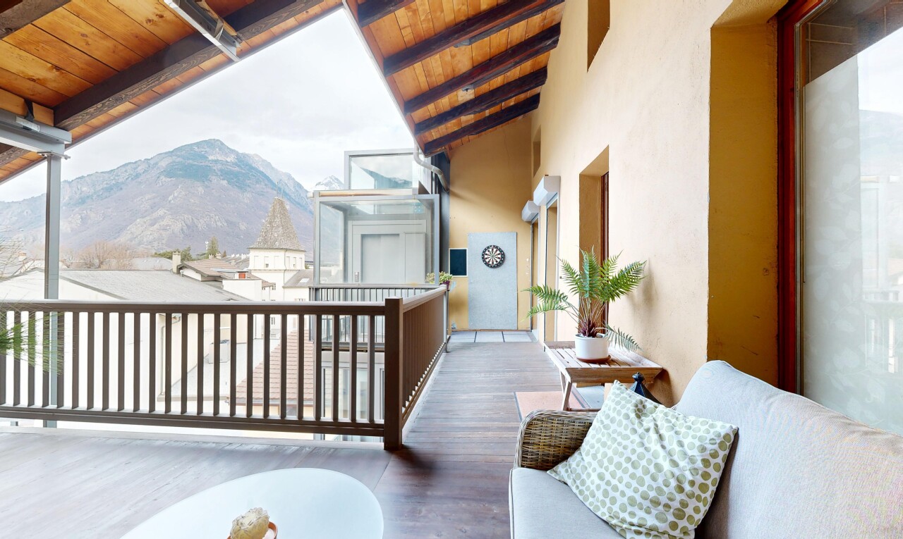 balcony with a mountain view