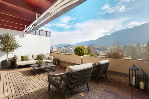 terrasse avec vue sur la montagne et balcon