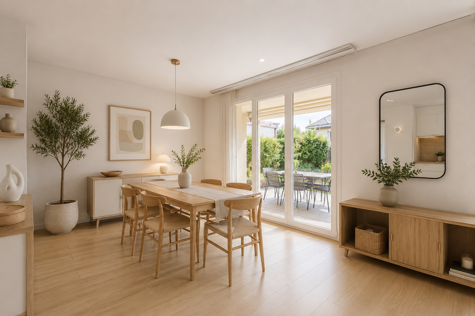 salle à manger avec lumière naturelle et carrelage