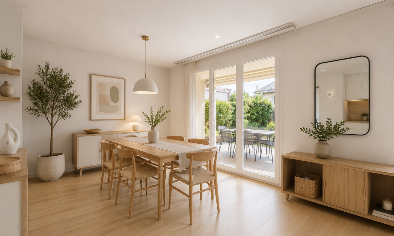 salle à manger avec lumière naturelle et carrelage