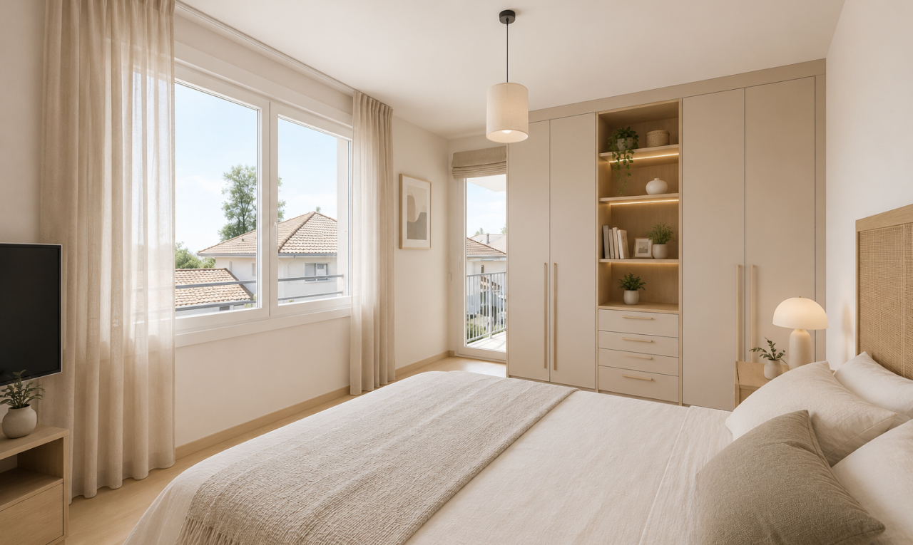 chambre avec télévision et lumière naturelle