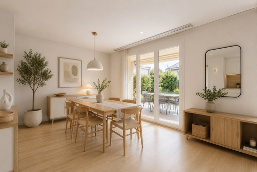 salle à manger avec lumière naturelle et carrelage