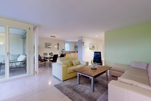 living room with recessed lighting