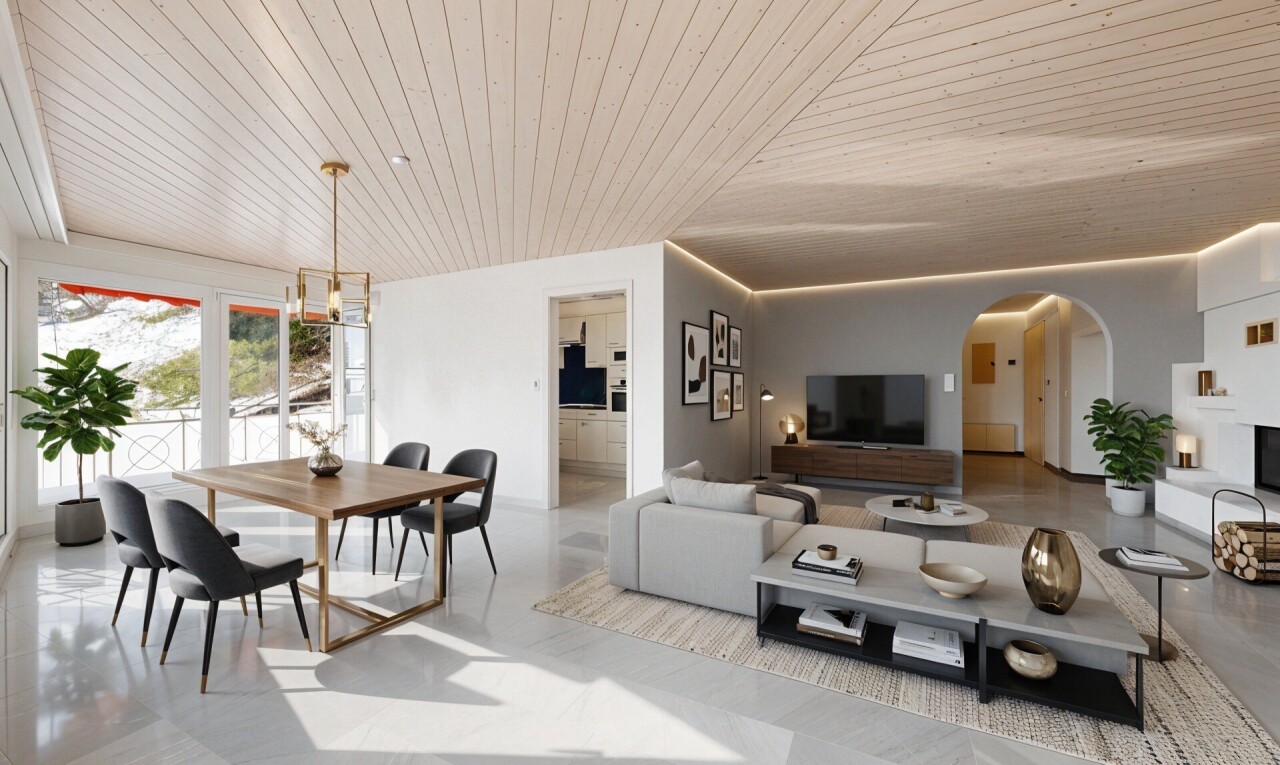 spare room featuring arched walkways, wooden ceiling, and a fireplace with raised hearth