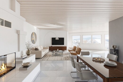 salon / salle à manger avec lumière naturelle, natural light, télévision, inside property, et light floor