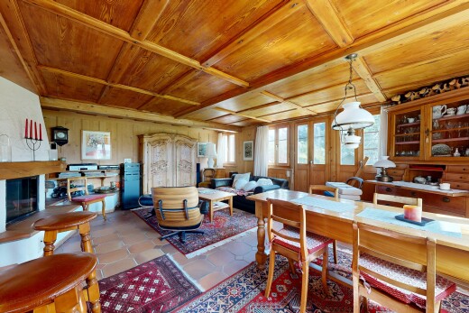 salon / salle à manger avec plafond en bois, wood ceiling, inside property, lumière naturelle, et natural light