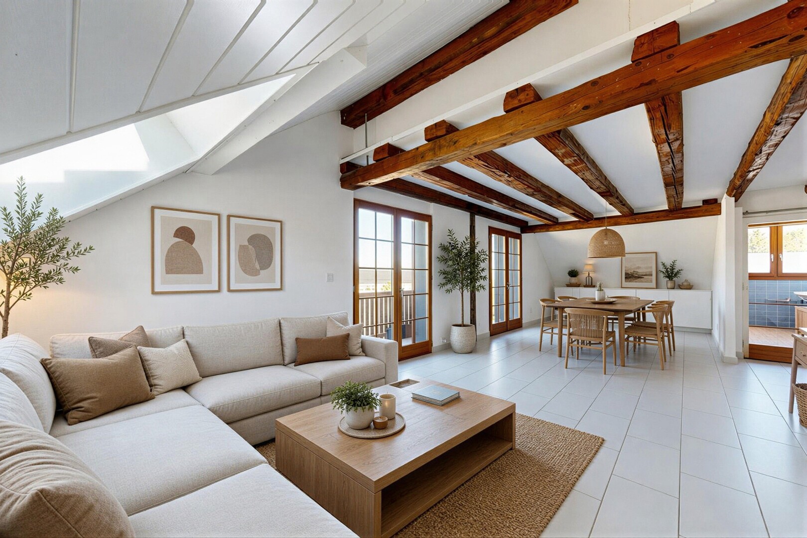 salon avec inside property, plafond à poutres, beamed ceiling, lumière naturelle, et natural light
