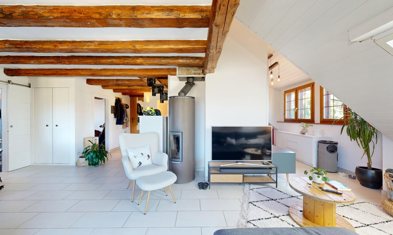 salon avec télévision, inside property, lumière naturelle, natural light, et chauffe-eau