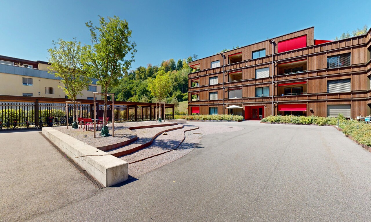 außenansicht mit from community, day time, apartment complex view, und blick auf wohnanlage