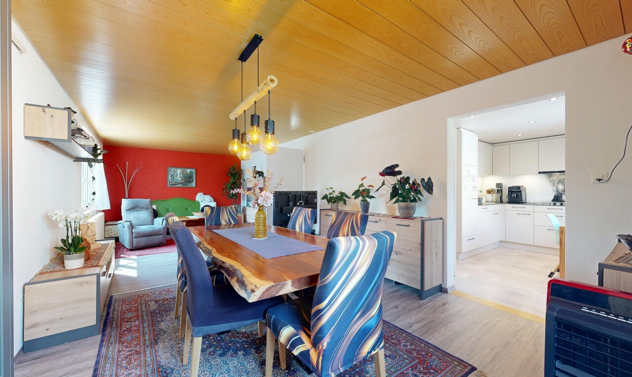 esszimmer mit holzdecke, wood ceiling, holzfußboden, wood finish floor, und gipskartonwand