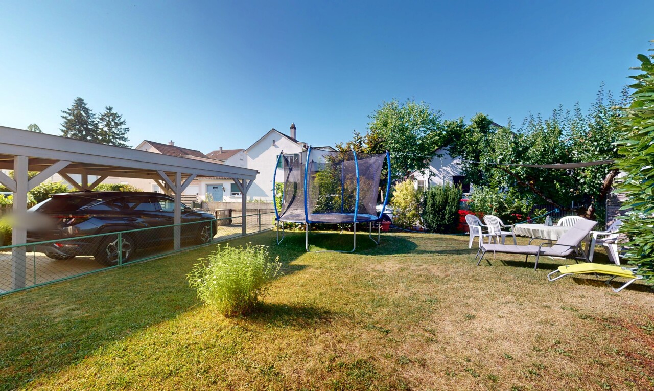 jardin avec pelouse, day time, et trampoline