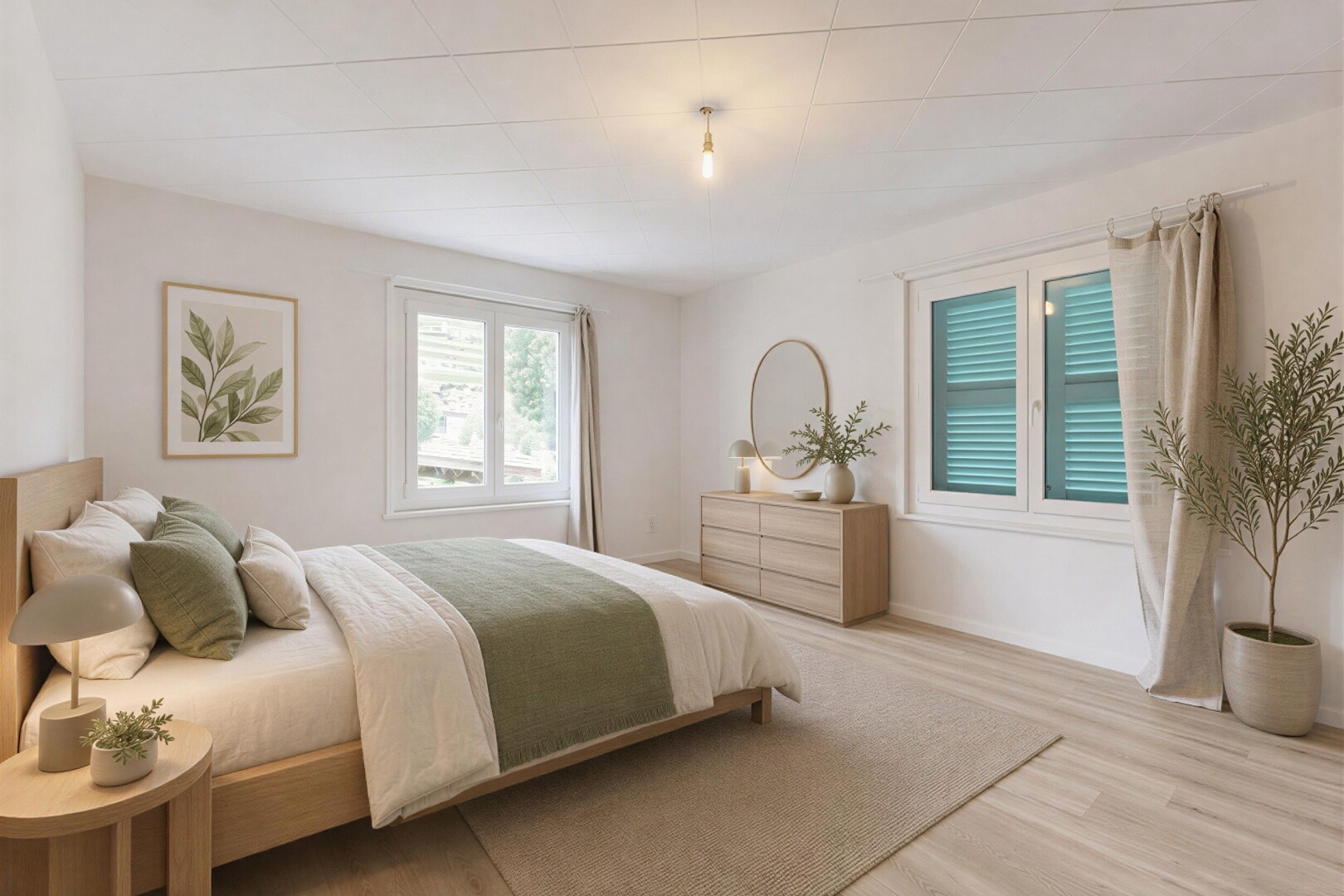 chambre avec lumière naturelle, inside property, drywall, cloison sèche, et manufactured ceiling panel