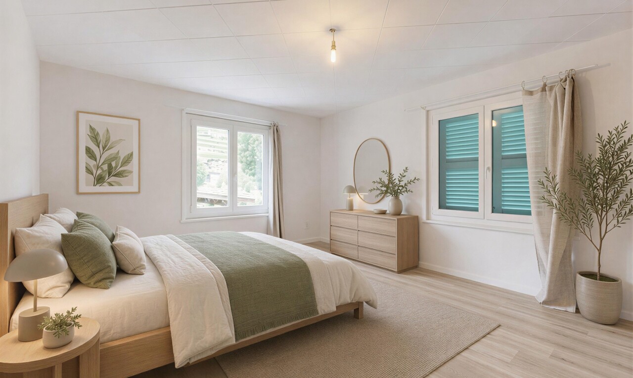chambre avec lumière naturelle, inside property, drywall, cloison sèche, et manufactured ceiling panel