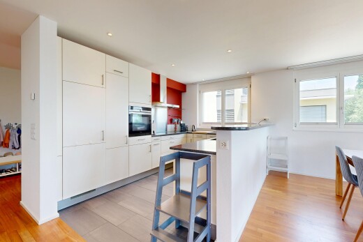 küche mit gipskartonwand, drywall, holzfußboden, wood finish floor, und ofen