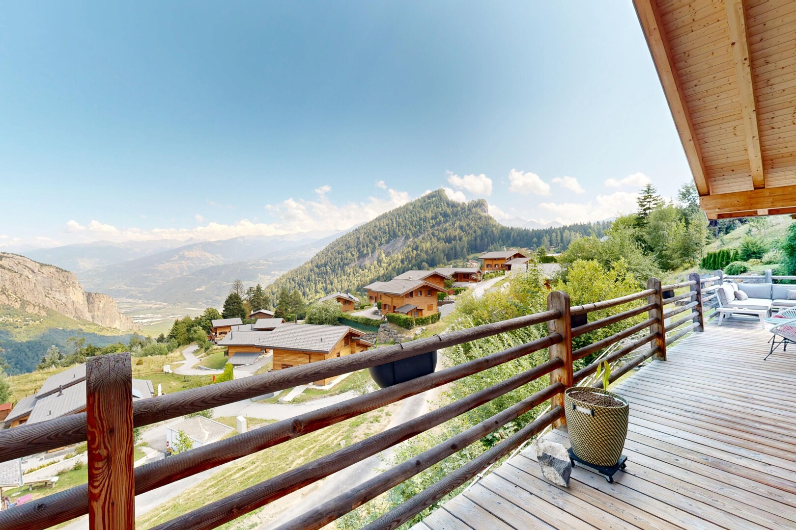 balcony with a deck with mountain view
